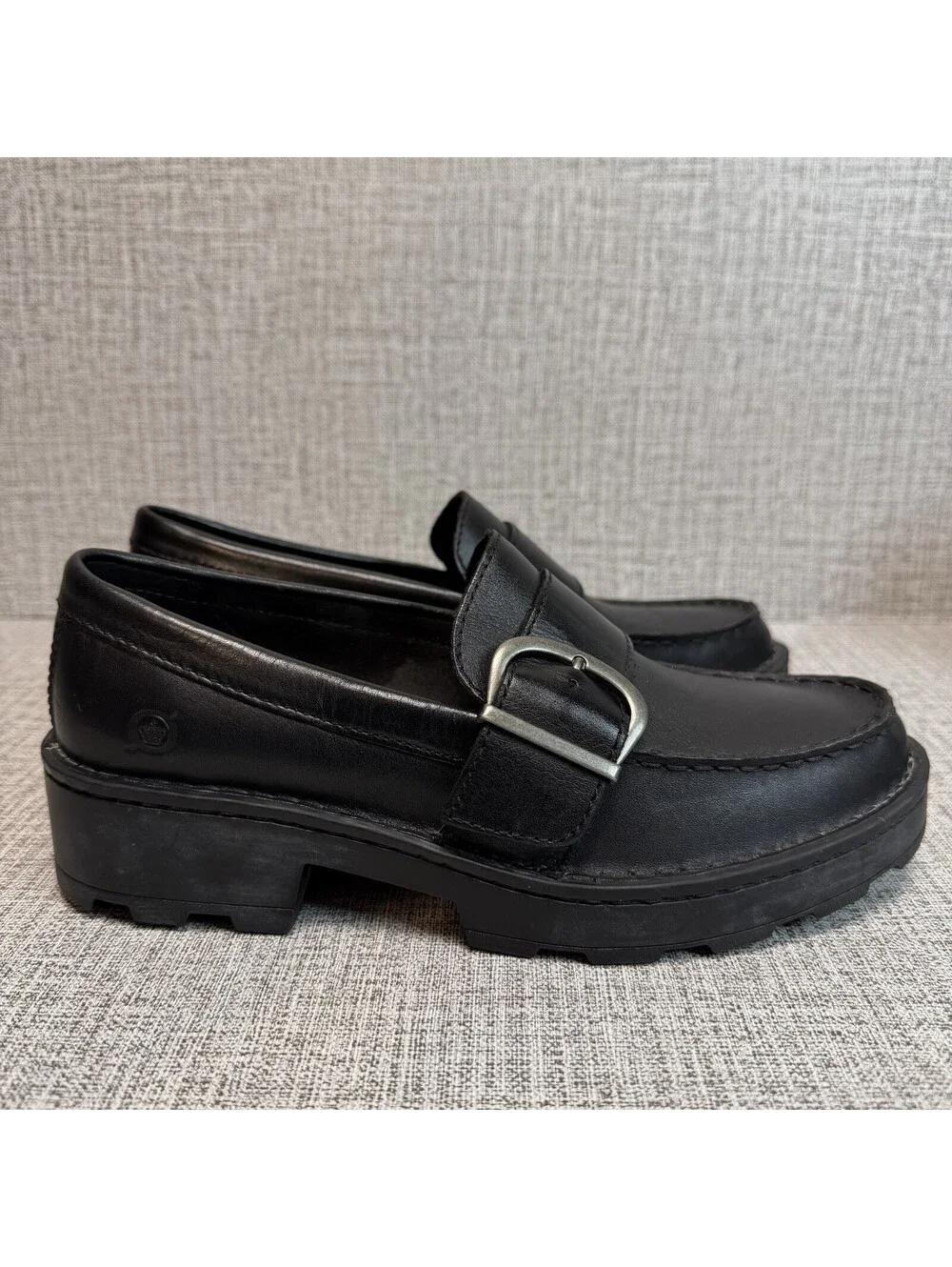 Born Shoes Women’s Size 6.5 M Loafers Black Leather Contessa Slip On Lug Sole